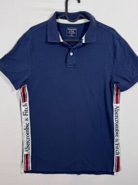 Abercrombie & Fitch Men's Logo Side Polo Navy Blue T-Shirt M Tennis Preppy Golf